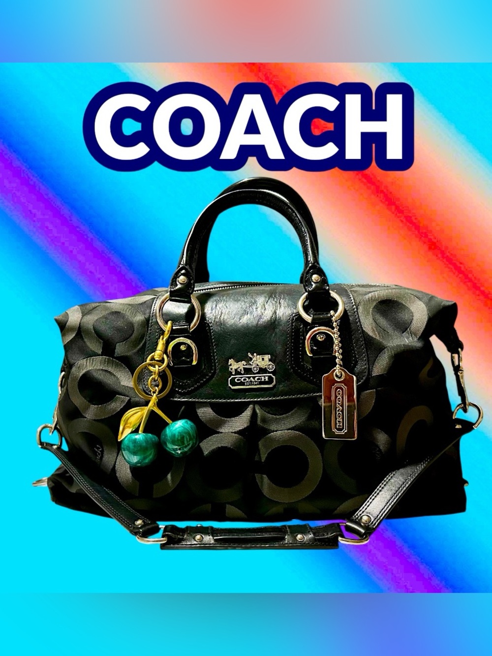 Vintage style Coach soho shoulder Bag Black Signature Satchel tote handbag - Picture 3 of 17